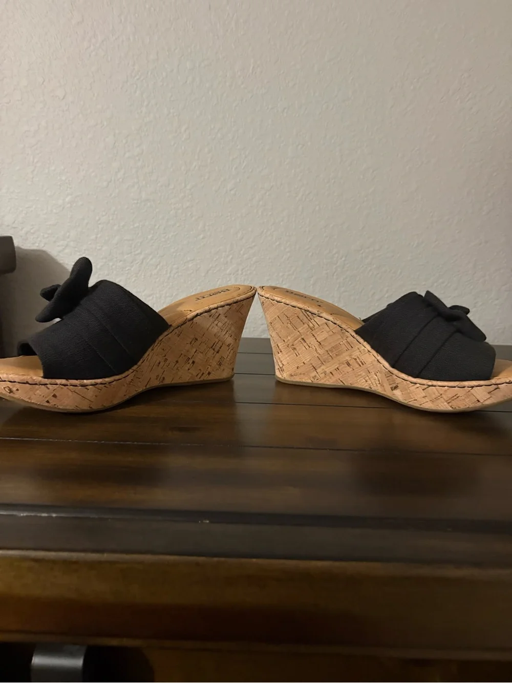 Born Black Canvas Bow Cork Wedge Slides